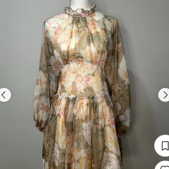 For Love & Lemons Women's O.P.T Floral Long Sleeve A-line Dress Size Medium - Picture 2 of 16